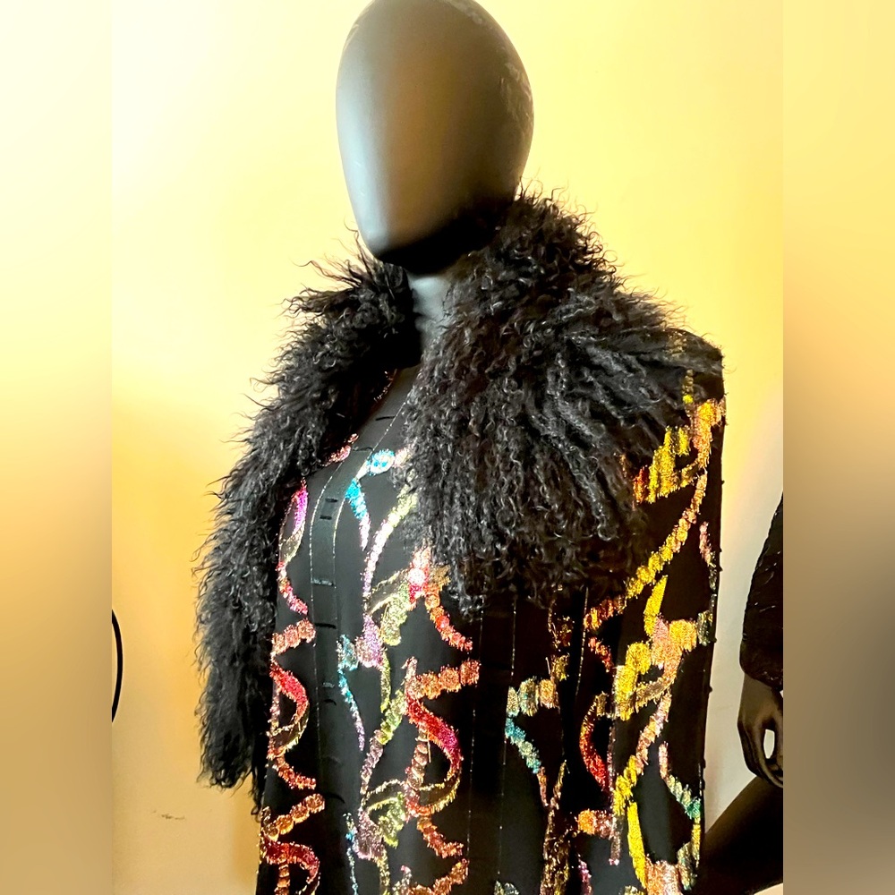 Stunning Unsigned Black Metallic Multi Colored Tu… - image 1